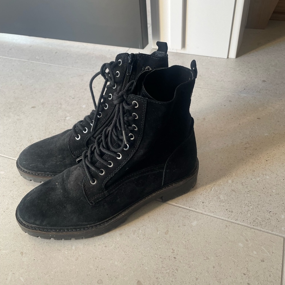 Black Lace-Up Suede Boots